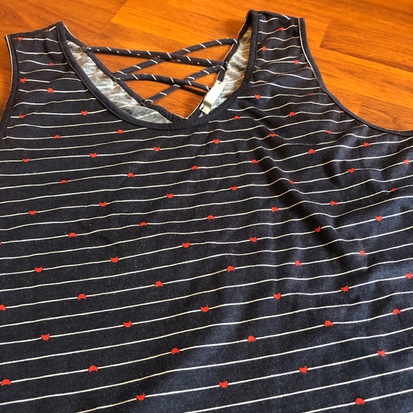 Sweet Rain Cat Face Tank Top. 3X. Dark blue, red and white. - Picture 7 of 9